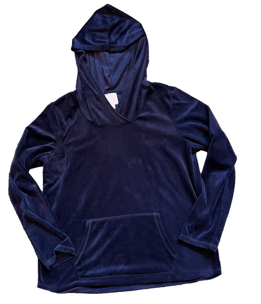 Sunday Velour Hoodie Women's Medium Navy Relaxed Pullover Soft Cozy Relaxed Fit
